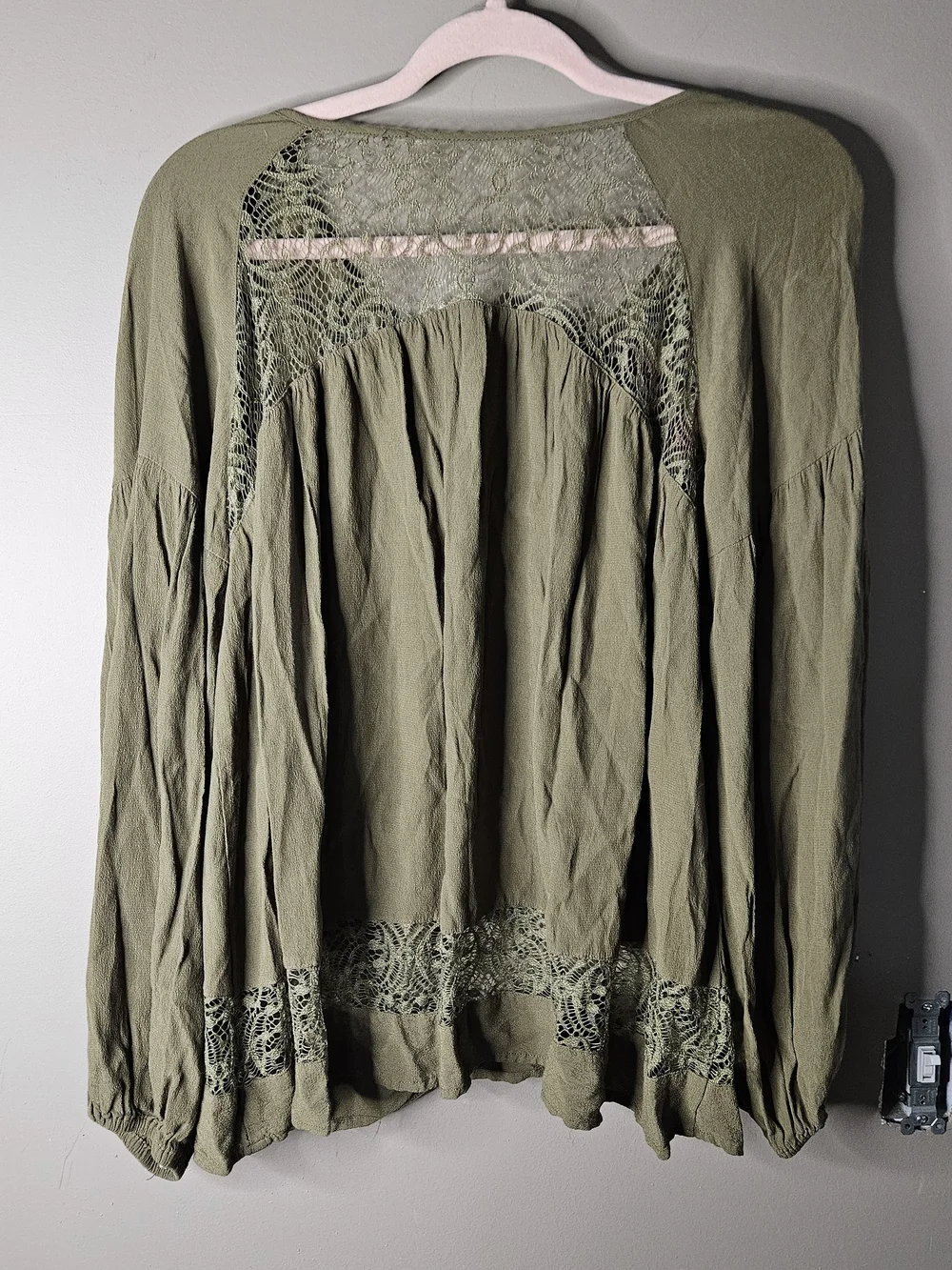 Altar'd State Olive Embroidered Lace-Trim Tunic Top - Picture 3 of 4